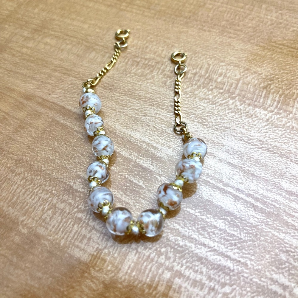 Italian White Pink Murano Glass Bead Bracelet
